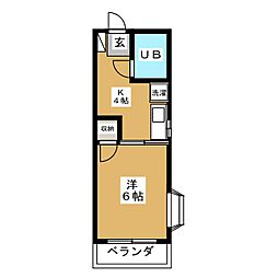 小久保マンション 2階1Kの間取り