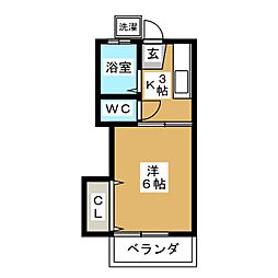テラスシンコー 1Kの間取図画像