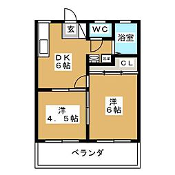 カメリアハイツ久が原 2DKの間取図画像