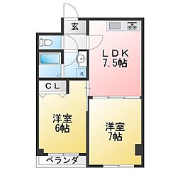 グリーンパーム 2DKの間取図画像