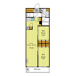 ブランシエスタ目黒中央町 5階2LDKの間取り