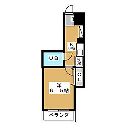 カームコート鳴島 1階1Kの間取り