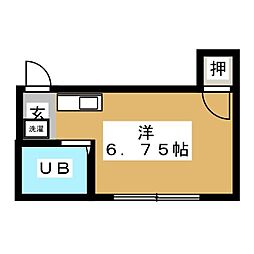東急多摩川線 矢口渡駅 徒歩7分の賃貸アパート 2階ワンルームの間取り