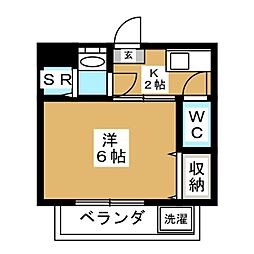 池上グリーンハイツ 1階1Kの間取り