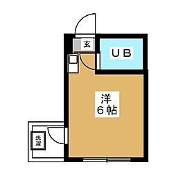 イクセルシャーＨ 2階ワンルームの間取り