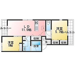 クレモンティーヌ 2LDKの間取図画像