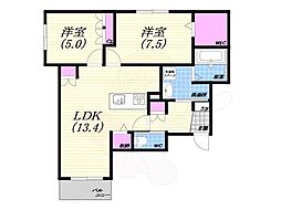 JR東海道・山陽本線 甲子園口駅 徒歩9分の賃貸マンション 2階2LDKの間取り
