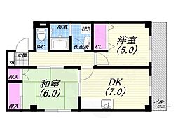 リーベスト広田 2DKの間取図画像
