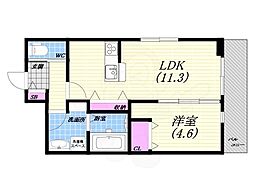 オリビア苦楽園 1LDKの間取図画像
