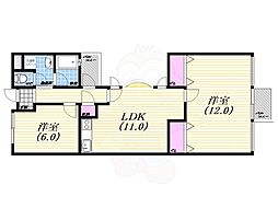 サンヒルズ芦屋1 2LDKの間取図画像