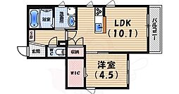 JR東海道・山陽本線 甲子園口駅 徒歩9分の賃貸マンション 2階1LDKの間取り