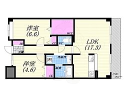 サンラトール甲陽園 2LDKの間取図画像