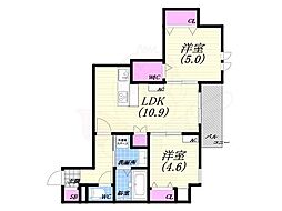 西宮市若松町マンション 2LDKの間取図画像