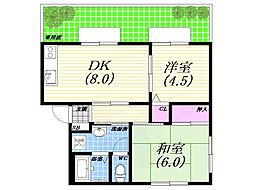 城山ハイツB棟 2DKの間取図画像