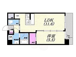 西宮市常磐町マンション 1LDKの間取図画像