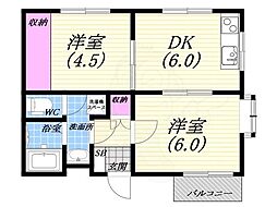 ヴィラセリゼー 2LDKの間取図画像