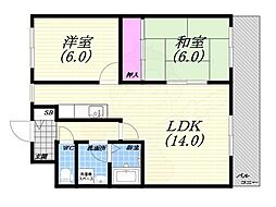 フローラ上ヶ原 2LDKの間取図画像