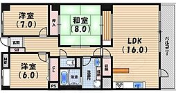 夙川リンデンハイム 3LDKの間取図画像