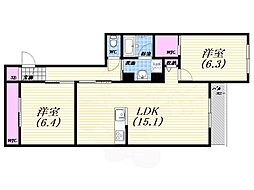 フォレスト香櫨園 2LDKの間取図画像