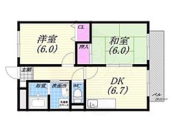 ハイム桜谷 2DKの間取図画像