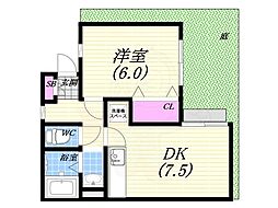 阪上ハイツ 1DKの間取図画像