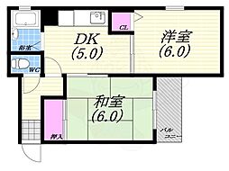 ハイム西宮北口 2DKの間取図画像