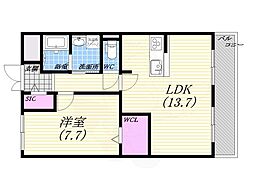 夙川ニューコーポ 1LDKの間取図画像