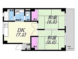 翠光ハイツ 2DKの間取図画像