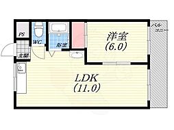 ラ・レジェール廣瀬 1LDKの間取図画像