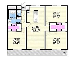 夙川ニューコーポ 3LDKの間取図画像