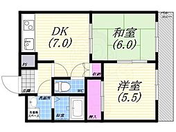 林マンション 2DKの間取図画像