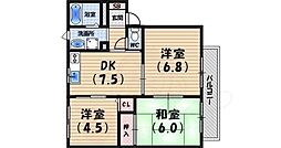ヴァールハイト越水2 3DKの間取図画像