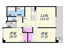 グレースコート西宮 2LDKの間取図画像