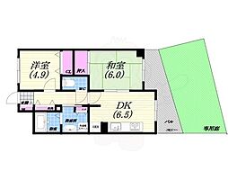 芦屋コンチェルト 2DKの間取図画像