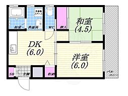エスポワール 2DKの間取図画像