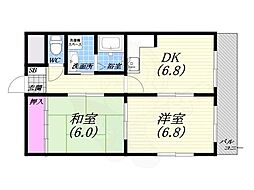 リバーハイム分銅・A 2DKの間取図画像