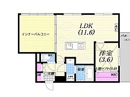 西宮市樋之池町マンション 1LDKの間取図画像