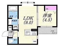 西宮市分銅町マンション 1LDKの間取図画像