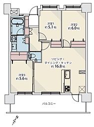 アンピール博多駅南 3LDKの間取図画像
