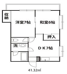 ハイム福島 2階2DKの間取り