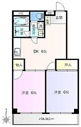 都営新宿線 大島駅 徒歩13分の賃貸マンション 3階2DKの間取り
