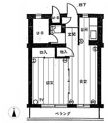 京王線 国領駅 徒歩3分の賃貸マンション 2階1LDKの間取り