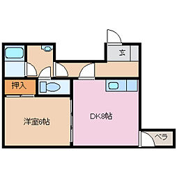 Raiz星井 1DKの間取図画像
