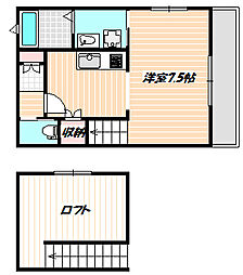 JR総武線 下総中山駅 徒歩13分の賃貸アパート 2階1Kの間取り