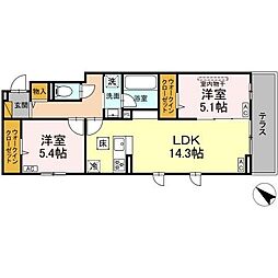 船橋市上山町2丁目アパート 2LDKの間取図画像