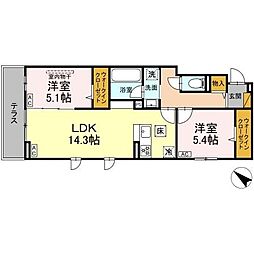 船橋市上山町2丁目アパート 2LDKの間取図画像