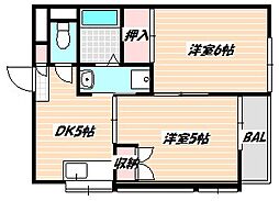 オレンヂハイム薬園台 2DKの間取図画像