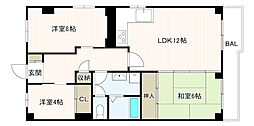 はざま台サンハイツ3号棟 3LDKの間取図画像