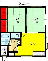 リバーサイド岡村 2DKの間取図画像