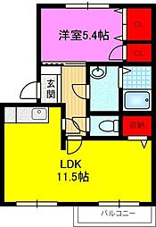 フレグランス稲田 1LDKの間取図画像